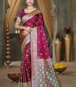 light plum silk blend woven work traditional saree