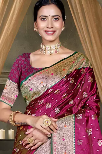 light plum silk blend woven work traditional saree