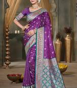 deep purple silk blend woven work traditional saree