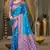 teal blue silk blend woven work traditional saree