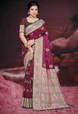 light plum silk blend woven work traditional saree 1