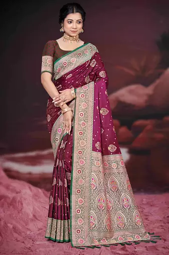 light plum silk blend woven work traditional saree