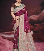 light plum silk blend woven work traditional saree