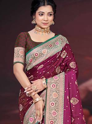light plum silk blend woven work traditional saree 2