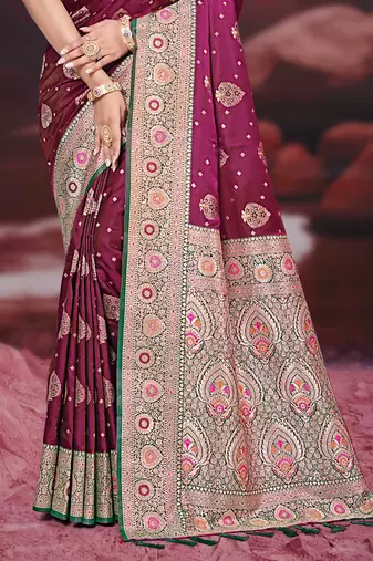 light plum silk blend woven work traditional saree