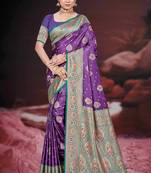 deep purple silk blend woven work traditional saree