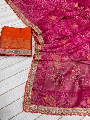 Rani Pink Color Dola Silk With Meenakari Zari Weaving Saree 1