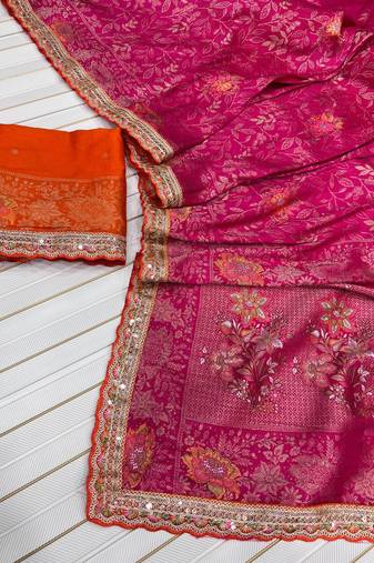 Rani Pink Color Dola SIlk Blnd With Meenakari Zari Weaving Saree