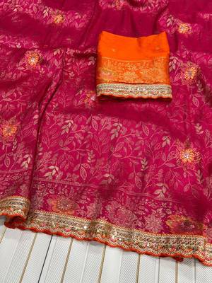 Rani Pink Color Dola Silk With Meenakari Zari Weaving Saree 2