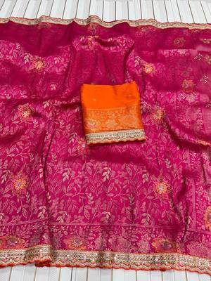 Rani Pink Color Dola Silk With Meenakari Zari Weaving Saree 3