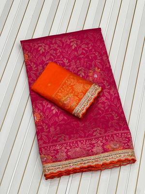 Rani Pink Color Dola Silk With Meenakari Zari Weaving Saree 4