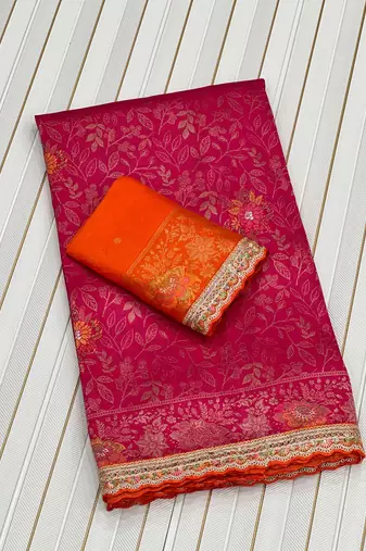 Rani Pink Color Dola Silk With Meenakari Zari Weaving Saree