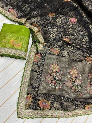Black Color Dola Silk With Meenakari Zari Weaving Saree 1