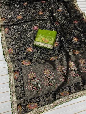 Black Color Dola Silk With Meenakari Zari Weaving Saree 2