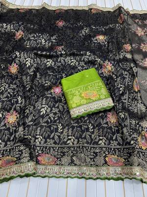 Black Color Dola Silk With Meenakari Zari Weaving Saree 3