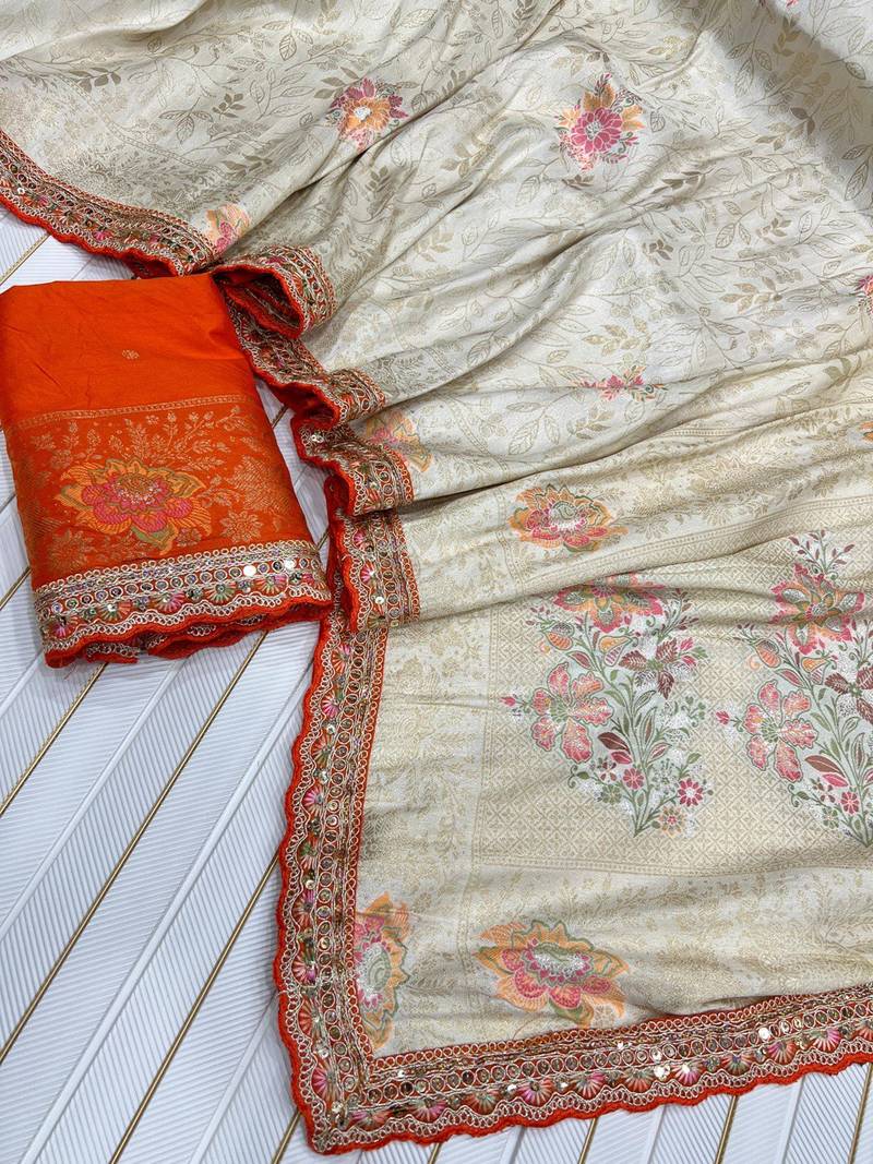 Off White Color Dola SIlk Blnd With Meenakari Zari Weaving Saree