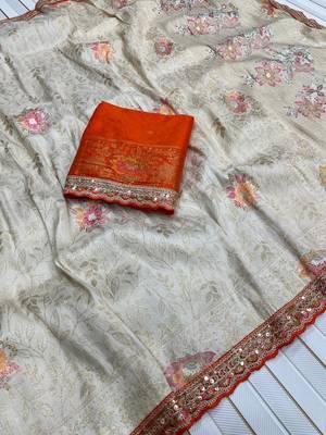 Off White Color Dola Silk With Meenakari Zari Weaving Saree 2