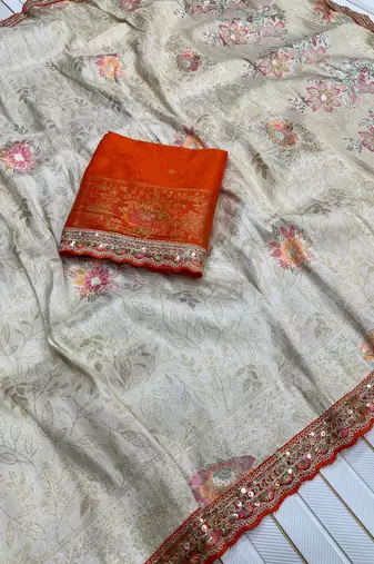 Off White Color Dola Silk With Meenakari Zari Weaving Saree