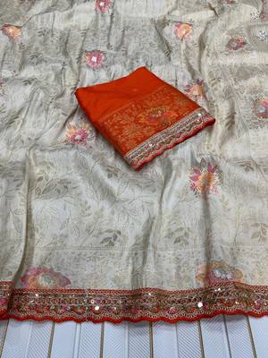Off White Color Dola Silk With Meenakari Zari Weaving Saree 3