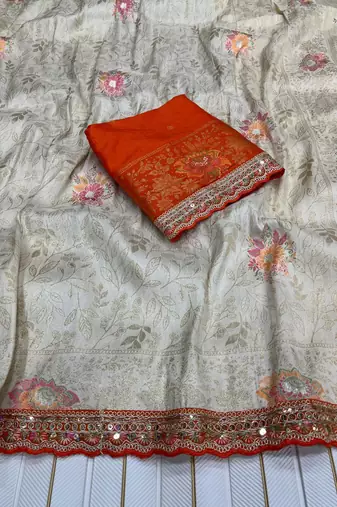 Off White Color Dola Silk With Meenakari Zari Weaving Saree