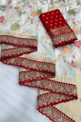 White Color Premium Soft Dola SIlk Blnd Saree