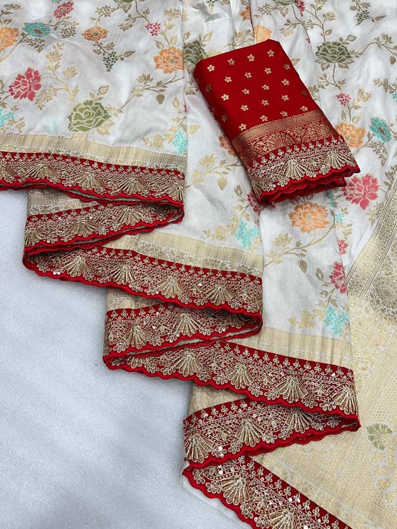 White Color Premium Soft Dola SIlk Blnd Saree