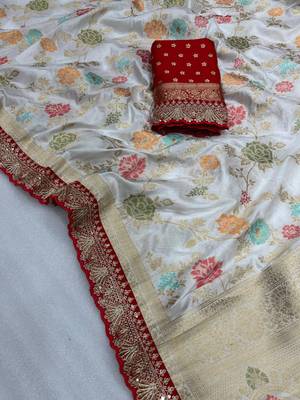 White Color Premium Soft Dola SIlk Blnd Saree 2