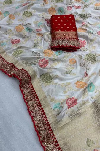 White Color Premium Soft Dola SIlk Blnd Saree