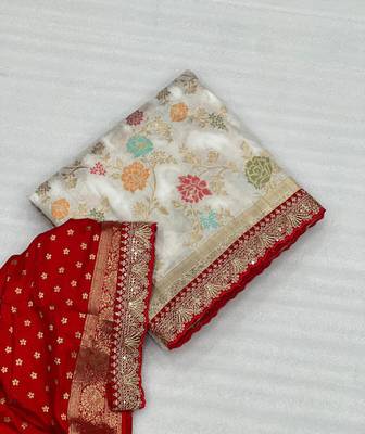White Color Premium Soft Dola SIlk Blnd Saree 3