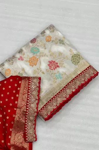 White Color Premium Soft Dola SIlk Blnd Saree