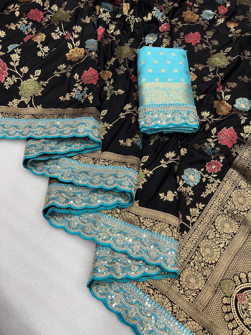 Black Color Premium Soft Dola SIlk Blnd Saree