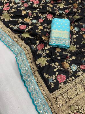 Black Color Premium Soft Dola SIlk Blnd Saree 2