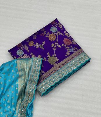 Purple Color Premium Soft Dola SIlk Blnd Saree 4