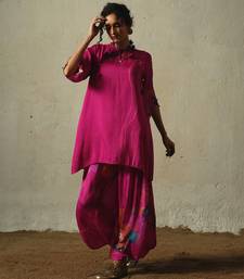 Pink embroidered chiffon kurta set