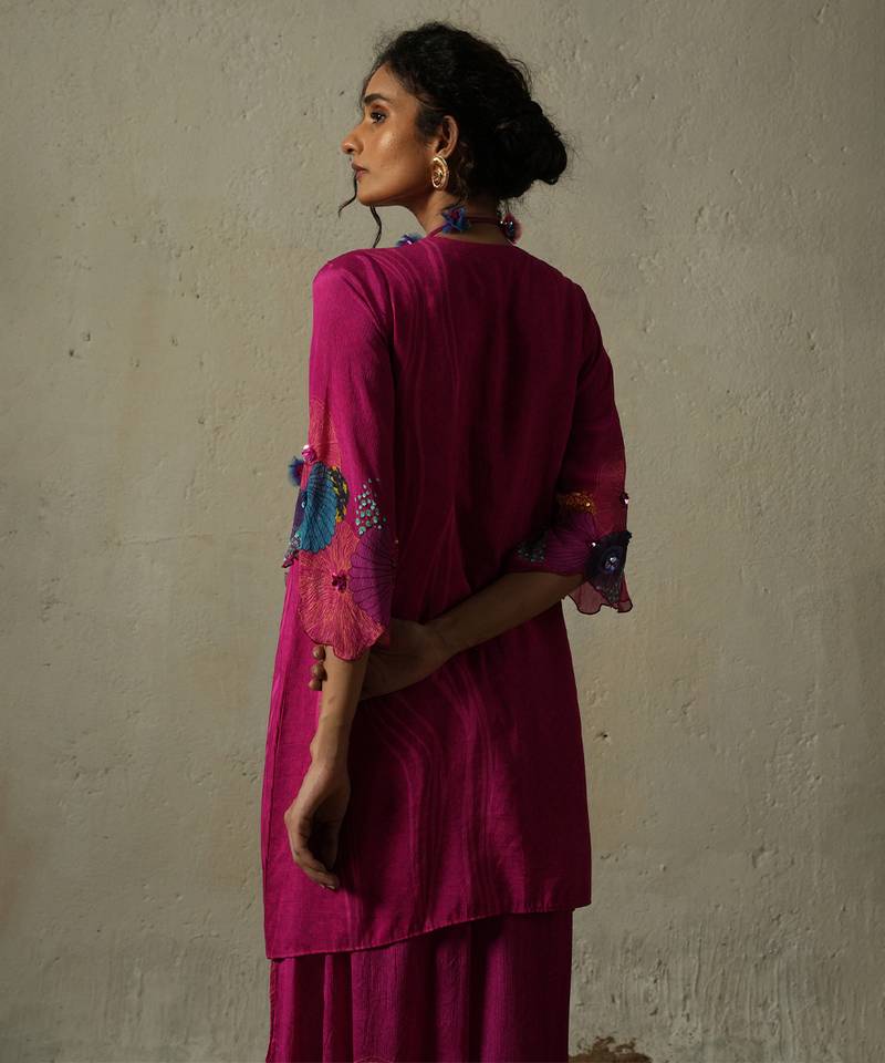 Pink embroidered chiffon kurta set