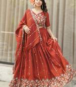 Rust Orange Embroidered Lehenga Set – Designer NC Vichitra Silk for Weddings & Festive Occasions