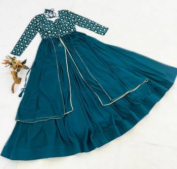 Teal Blue Georgette Lehenga Set with Embroidered Kurti     Indo-Western Fusion Outfit      4