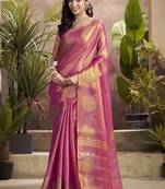 peach kiri silk blend zari weaving party wear saree
