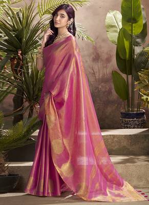 peach kiri silk blend zari weaving party wear saree 2