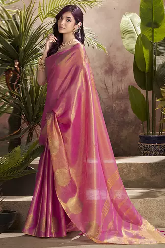 peach kiri silk blend zari weaving party wear saree