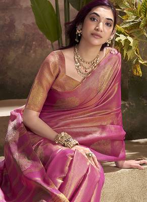 peach kiri silk blend zari weaving party wear saree 4