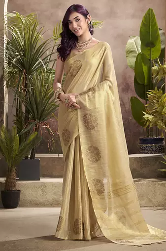 cream kiri silk blend zari weaving party wear saree