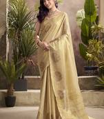 cream kiri silk blend zari weaving party wear saree
