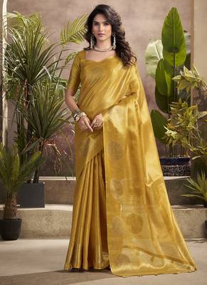 gold kiri silk blend zari weaving party wear saree 1