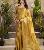 gold kiri silk blend zari weaving party wear saree