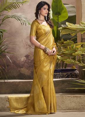 gold kiri silk blend zari weaving party wear saree 2