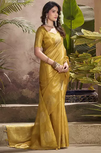 gold kiri silk blend zari weaving party wear saree