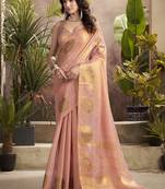 baby pink kiri silk blend zari weaving party wear saree