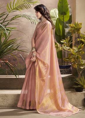 baby pink kiri silk blend zari weaving party wear saree 2