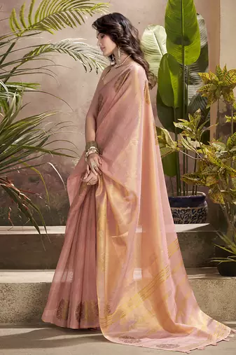 baby pink kiri silk blend zari weaving party wear saree